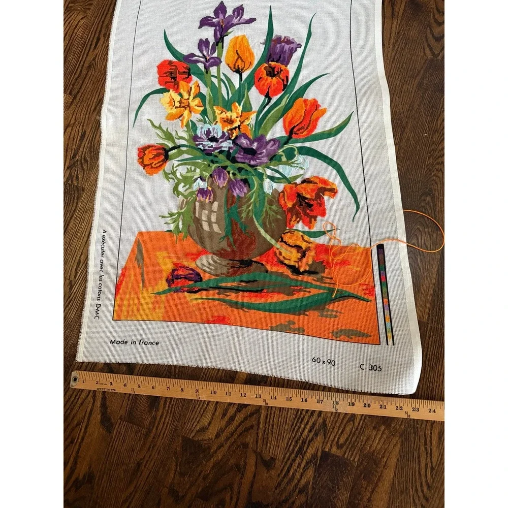 Large French Needlepoint 'tulips'. Partially finished